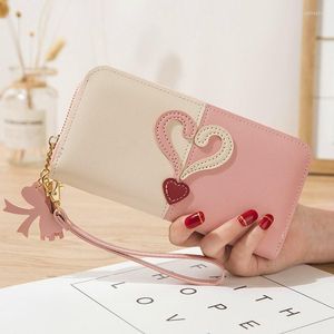 Portafogli Portafoglio Lungo Donna Cerniera Studentessa Versione coreana Cuciture Colore a contrasto Nappa Borsa per telefono con mano selvaggia