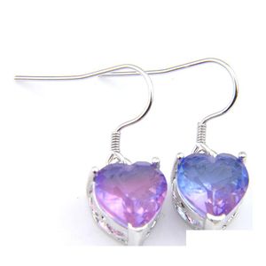 Dangle Chandelier Wholesale For Women Heart Bi Colored Tourmaline Earring 925 Sier Purple Zircon Wedding Jewelry Ship Drop Deliver Dhkdl