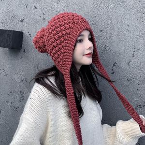 Berets Vintage Accessories Solid Color Ear Protection Crochet Hat Peruvian Autumn Winter Knitted Cap Earflap Handmade Pography Prop