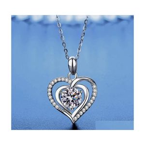 Pendant Necklaces Trendy 925 Sterling Sier 1Ct D Color Vvs1 Moissanite Love Heart Necklace Women Jewelry Diamond Test Pass Charm Dro Dha7Z