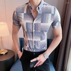 Men's Casual Shirts 2023 England Men Baroque Short Sleeve Slim Fit Dress Summer Shirt Streetwear Club Social Tuxedo 4XL