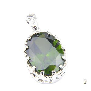 Pendant Necklaces Luckyshine Fashion Attractive Jewelry Oval Green Olive Stone Gems Pendants 925 Sier For Women Necklace 1 Drop Deliv Dhsfd