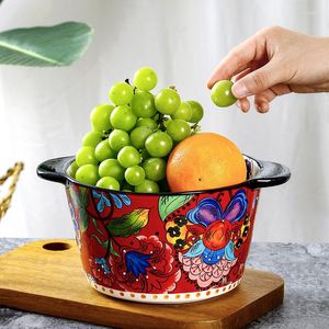 Bowls Ceramic Bowl Creative Hand-painted Binaural Anti-scalding Deepened Soup Household Fruit Ice Bucket Large