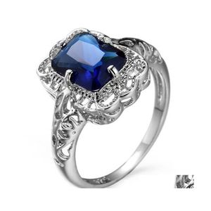 С боковыми камнями 10 штук Lotshine Square London Blue Topaz Crystal Cubic Zirconia 925 Sier Ring Fashion Women Diamond Fl Dr Dh85g