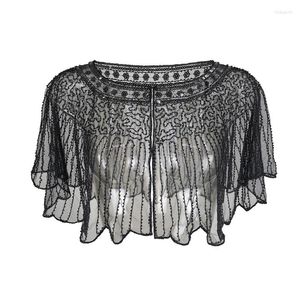 Schals Vintage Damen Gestreifte 1920er Jahre Schal Wraps Perlen Pailletten Deco Abend Cape Bolero Flapper Cover Up Mesh Shrug