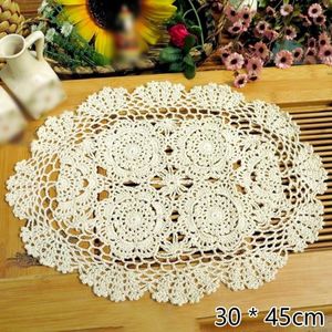 Masa paspasları oval placemat yer mat vintage el tığ işi pamuk dantel doilies çiçek bej/beyaz mutfak aletleri gadgets Accessoriesmats