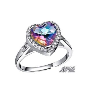 Solitaire Ring Jewelry Cut Heart Shaped Mystic Rainbow Topaz Cubic Zirconia Platinum Plated Rings Size 6 7 8 9 R0175 Drop Delivery Dhxf9