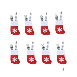 Decorações de Natal Mini Stoque Design de Neve Xmas Cute Socks Home Gifts Bag Spoons Forks Drop Drop Delivery Garden Festive Party Suppli Dhl8a