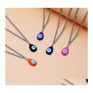 Pendant Necklaces Boho Turkish Evil Blue Eye Necklace For Women Colorf Enamel Stainless Steel Long Chains Men Collars Choker Drop De Othwd