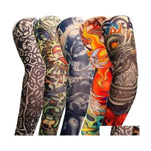 Protective Sleeves Men Women Sunsn Hand Fake Tattoo Arm Er Tatto Uv Cool Cuffs Sport Elastic Stockings Warmers Drop Delivery Home Ga Dhmrl