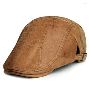 Berretti Berretto da uomo in vera pelle chic da uomo Uomo Donna Distressed Thin Leisure Casquette Homme Regolabile Streetwear Youth Boinas