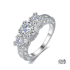 Three Stone Rings Luxury Cubic Zirconia Gemstone Cz Gold Sier Plated Wedding Diamond Ring For Women Ladies Engagement Jewelry Drop De Otzia