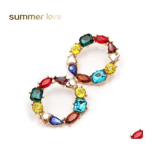 Hoop Huggie Bohemian Colorf Crystal Circle Earrings Stunning Gold Big Rainbow Earring For Women High Quality South Korea Design Dr Otese