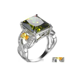 Ring Ring Pierścienia Sukienki dla kobiet naturalne zielone pierścienie cyrkonu perydot r0330 DOSTALNE Biżuteria Dhll8