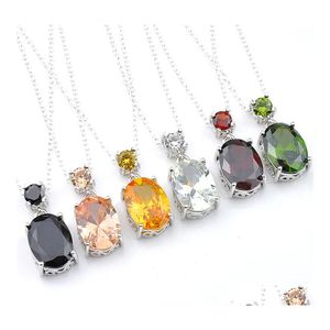 Anhänger Halsketten Luckyshien 10 Stück Mix Farbe Marke für Frauen Oval Peridot Morganit Granat Obsidian Edelsteine Sier Schmuck CZ Anhänger D Dhopo