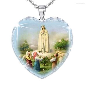 Pendant Necklaces Heart Shaped Crystal Glass Christian Virgin Mary Women's Necklace Fashion Religious Amulet Accessories Party Jewelry