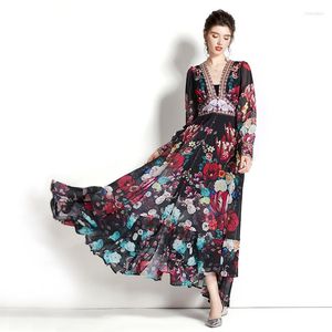 Casual Dresses Luxury Print Flowy Long Maxi Boho Beach Oversized Dress Women Holiday Vintage Robes Evening Party