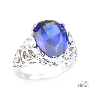 Solitaire Ring 10 st/parti Vintage Blue Womens 925 Sterling Sier Plated Rings Water Drop Swiss Topaz Gems Fashion Jewelry Gift Deliver Dh2Hg