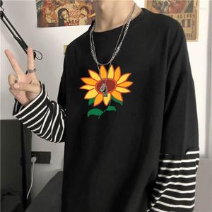 Herren T-Shirts Harajuku Anime Sk8 The Infinity Shirt Männer Gelbe Sonnenblumen Ästhetische Grafik Sommer Übergroße schwarze und weiße Streifen