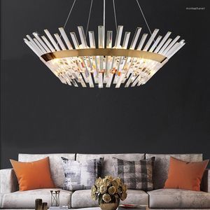 Pendant Lamps Golden Round Crystal Chandelier Living Room Bedroom Interior Lamp Lighting Fixture Glossy Suspension