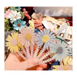 H￥rklipp Barrettes Korea Small Daisy Clip for Girls Water Drop Shape Crystal Geometric Flower Duckbill Barrette Hairpin AC Otuvp