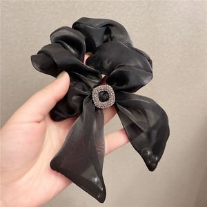 Women Solid Black Gray Lace Bow Ribbon Elastic Hair Rubber Bands Bowknot Hair Ties Clips for Girls Ponytail Holder Hairs Accessories 1395