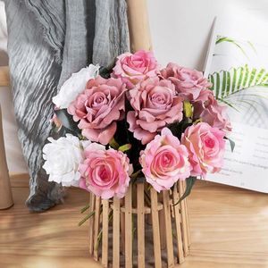 Decorative Flowers Artificial Fake Scrapbooking Silk Roses Christmas Wedding Party Bouquet Household Products Vases For Home Decoration