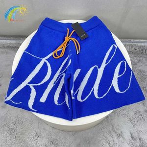 Style Summer Blue Rhude Sticked Shorts High Street Overdimensionerade stora bokstäver Jacquard -byxor inuti taggar B9WI VRG7