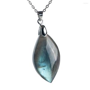 Pendant Necklaces Genuine Natural Labradorite Blue Light Gems Powerful Stone Women Jewelry 34x16x8mm