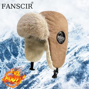 Boinas chapéus de inverno para homens à prova de frio quentes de abastecem espessos de pelúcia chapéu de pelúcia flagrafam mulheres com algodão falsiano à prova de vento, algodão russo Cap Man