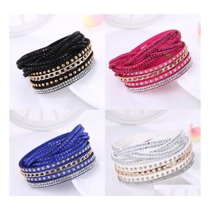 Tennis Korean Women Crystal Wrap Wristband Mtilayer Veet Leather Diamond Bracelets Bangle Band Cuff For Girl Fashion Jewelry Gift Dr Otomk