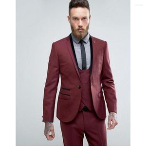 Men's Suits Men's Suit Smolking Noivo Terno Slim Fit Easculino Evening For Men Burgundy Single Breasted Casual Groom's Wedding