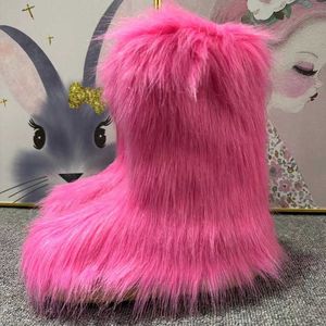 Boots vinter fluffig päls snö kvinnor tjock faux mink kvinnlig mode bomull 221215