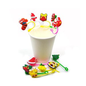 Drinking Straws Custom Christmas Sile St Toppers Accessories Er Charms Reusable Splash Proof Dust Plug Decorative 8Mm Party Homefavor Dhtsq
