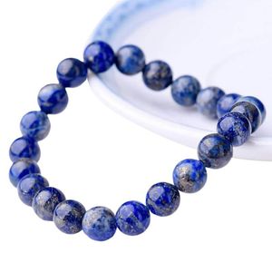 Strand pärlstav strängar naturliga 8mm lapis lazuli pärlor armband unisex elastisk armband sten runda armband för män kvinnor smycken gåvor