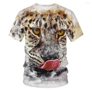 Erkekler Tişörtleri 2023 3D Baskı Leopar Baskı T-Shirt Erkek Tee Moda Kadın Sokak Giyim Palto Avrupa Yaz