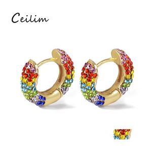 Hoop Huggie Summer Rainbow Colorf Pave Crystal Earrings Cooper Mini Earring For Women High Quality Party Classic Jewelry Drop Deliv Ot5Hx