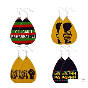 Charm „I Cant Breath“-Druck, Pu-Leder-Ohrringe, doppelseitig, Black Lives Matter, baumelnder Schmuck, Frauen, Party-Geschenke, Drop-Lieferung, Otfxh