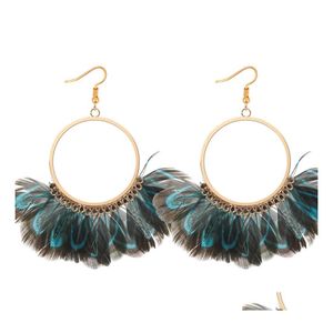 Dangle Chandelier Fashion Jewelry Womens Vintage Exaggerated Circle Peacock Feather Tassels Earrings Drop Delivery Dh1Mp