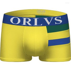 Трусы Orlvs Boxers полосатый цветовой столкновение сексуальные самцы эластичное нижнее белье тонкое бархатное выпуклое ремень негабаритный ваш