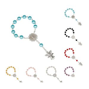 Charm armband mode radband armband smycken kvinnor religiös pärlor med korshänge bön Bangle tillbehör qfza drop leverera dhn1k