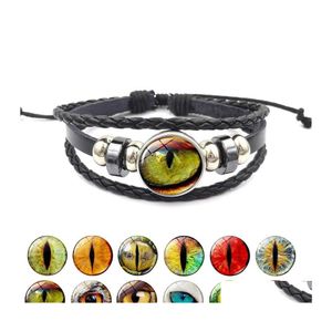 Charm Armband Dragon Evil Eye Leather Wrap Armband 3D Eyeball Time Gemstone Glass Cabochon Snap -knappar f￶r kvinnor m￤n mode dro otozf