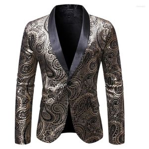 Mäns kostymer Fashion European Style Casual Men Coat Bronzing Printing Tuxedos Party Business Peaked Lapel Blazer levereras inom 5 dagar