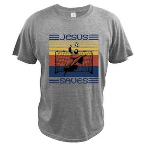 Men's T Shirts Funny Jesus Saves T-Shirt Parody Footballer Save Goalkeeper Sports Drama Film Vintage Graphic Crew Neck Shirt