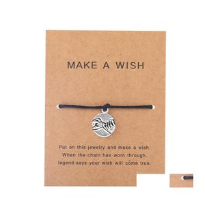 Braccialetti Charm Bracciale a corda regolabile Bracciale nero Lucky Black String Make a Wish Paper Card Love Tree Elephant Jewelry Gift per le donne uomini Dro Otstg