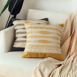 Подушка хлопковая тканая крышка Туфтинг Желтый Бла Марокканский стиль ручной работы для домашнего украшения диван.