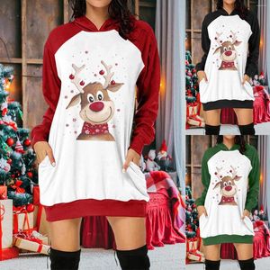 Kadınlar için gündelik elbiseler 2023 Zarif Uzun Kollu Kapşonlu Noel Baskı Hoodie Elbise Tunik Artı Beden Sweatshirt Vestidos