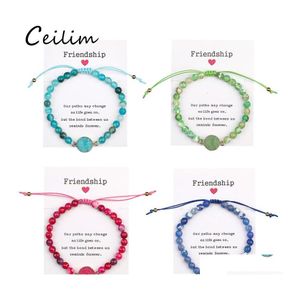 Fili di perline Moda Donna Pietra naturale Agata Bracciale con perline Resina Braccialetti con ciondoli Druzy con carta di amicizia Corda tessuta fatta a mano Ot6Yn