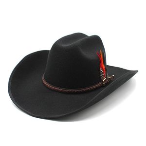 Chapéu de cowboy Fedora com chapéus de feltro de penas Fedoras Masculino Trilby Aba larga Bonés Outono Inverno Grande Top Jazz Top 2023