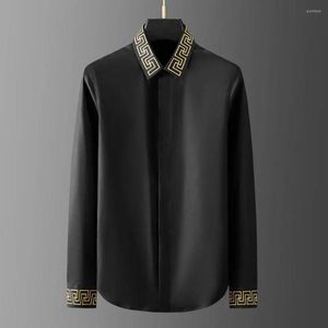 Mäns casual skjortor 2023 Men's Long Sleeve Shirt Autumn Tide Brand Collar Cuff Embroidery Icke-järn Fashion Personlighet Hög kvalitet